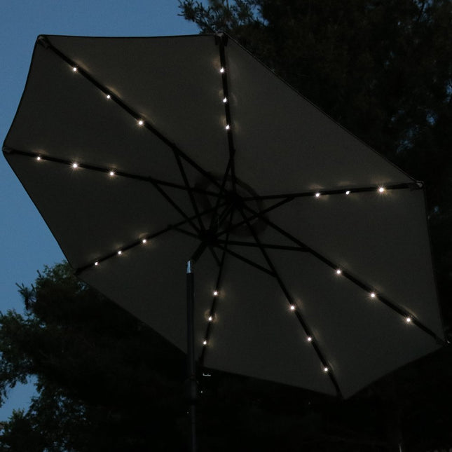 96" Beige Polyester Octagonal Tilt Lighted Market Patio Umbrella HomeRoots