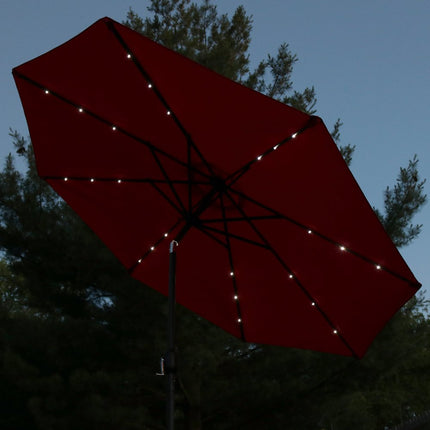 9' Red Polyester Octagonal Tilt Lighted Market Patio Umbrella HomeRoots