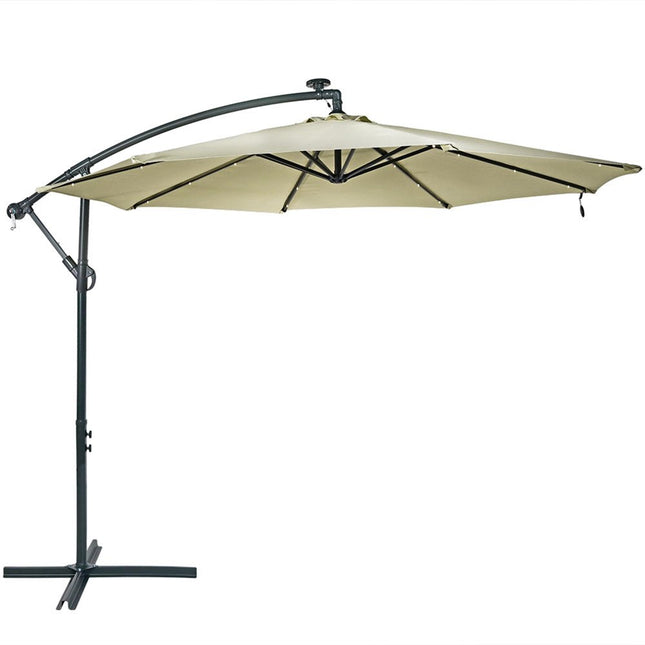 11' White Polyester Octagonal Tilt Lighted Market Patio Umbrella with Stand HomeRoots