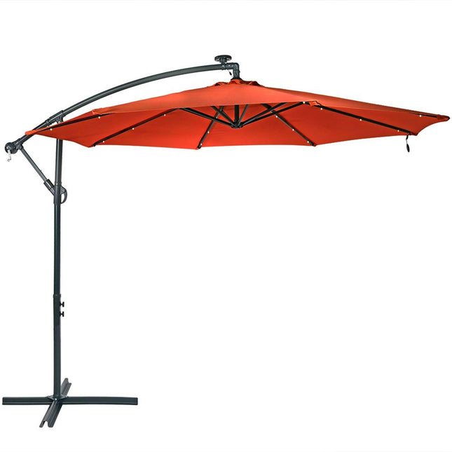 11' Dark Orange Polyester Octagonal Tilt Lighted Market Patio Umbrella with Stand HomeRoots