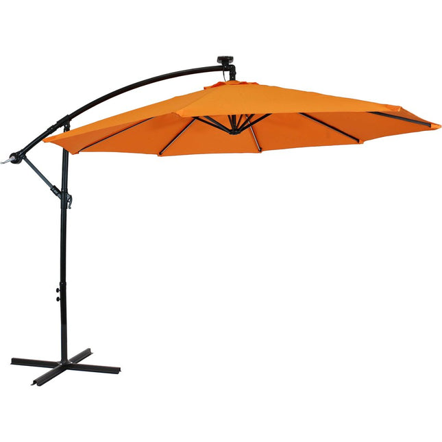 11' Orange Polyester Octagonal Tilt Lighted Market Patio Umbrella with Stand HomeRoots