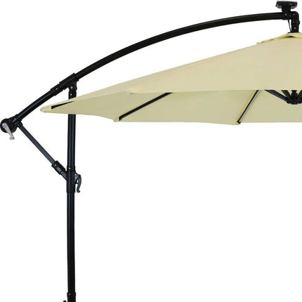 95" Cream Polyester Octagonal Tilt Lighted Market Patio Umbrella with Stand