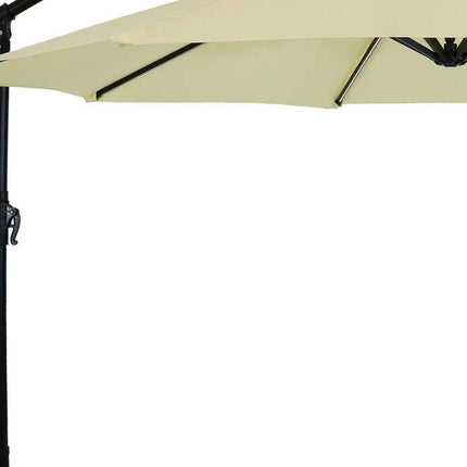 95" Cream Polyester Octagonal Tilt Lighted Market Patio Umbrella with Stand