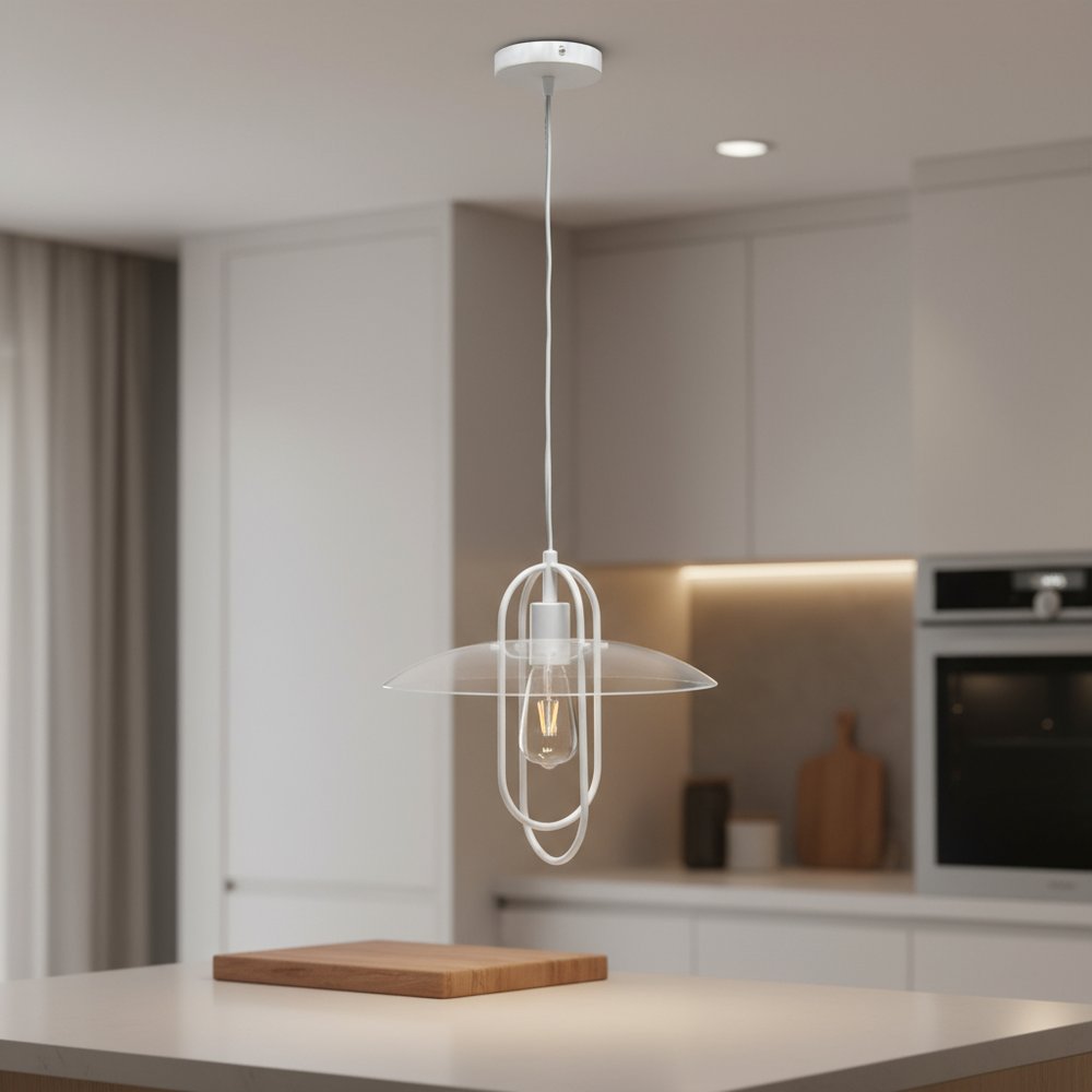 Clear And White Simple Iron Ceiling Light With Clear Shades