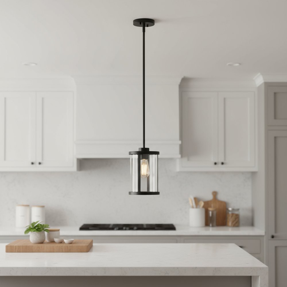 Black Cylinder Iron Ceiling Light With Black Shades