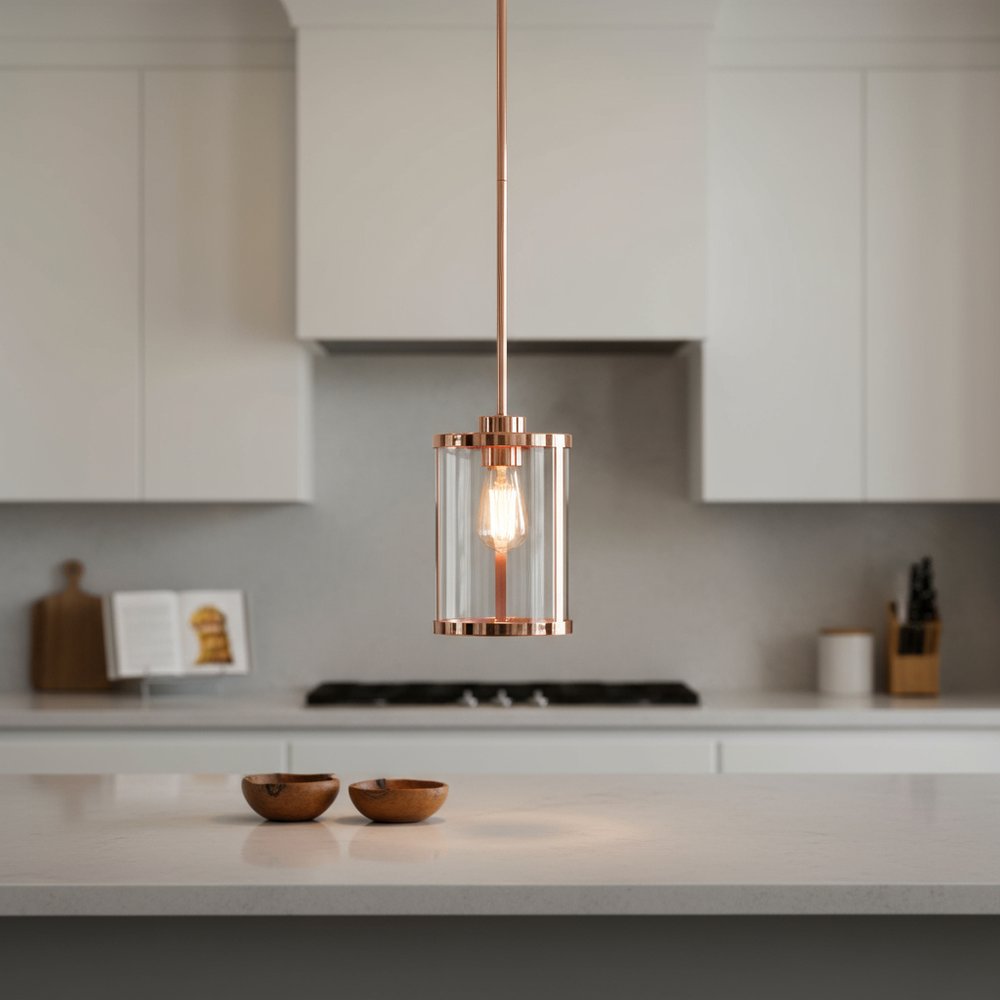 Rose Gold Cylinder Iron Ceiling Light With Rose Gold Shades