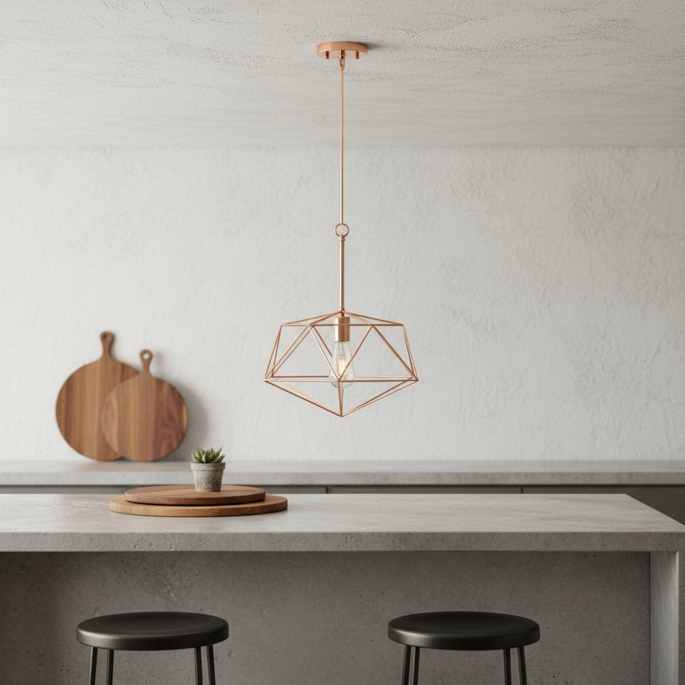 Rose Gold Caged Iron Ceiling Light With Rose Gold Shades