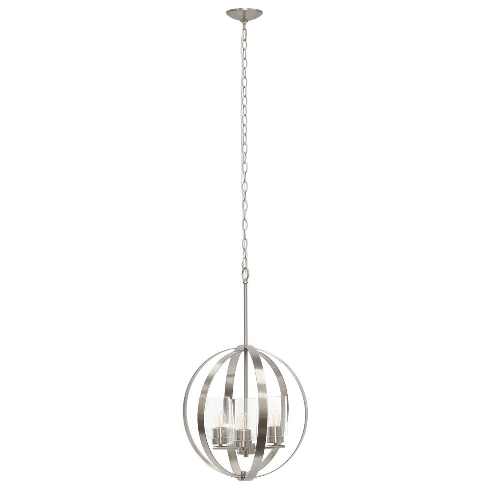 Nickel And Clear Sphere Three Light Iron Ceiling Light With Nickel Shades
