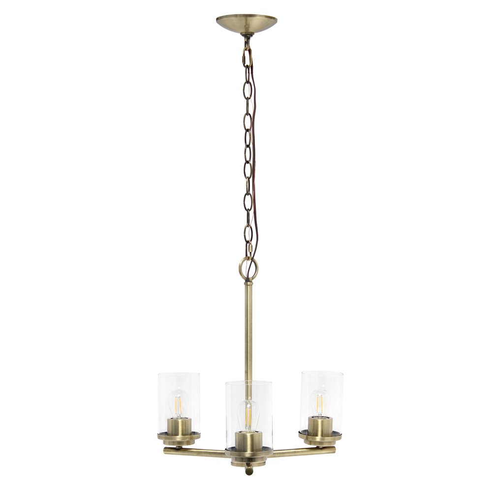 Antiqued Brass And Clear Chandelier Three Light Iron Ceiling Light With Clear Shades