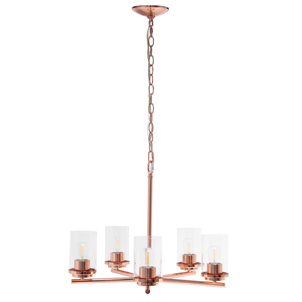 Rose Gold And Clear Chandelier Five Light Iron Ceiling Light With Clear Shades