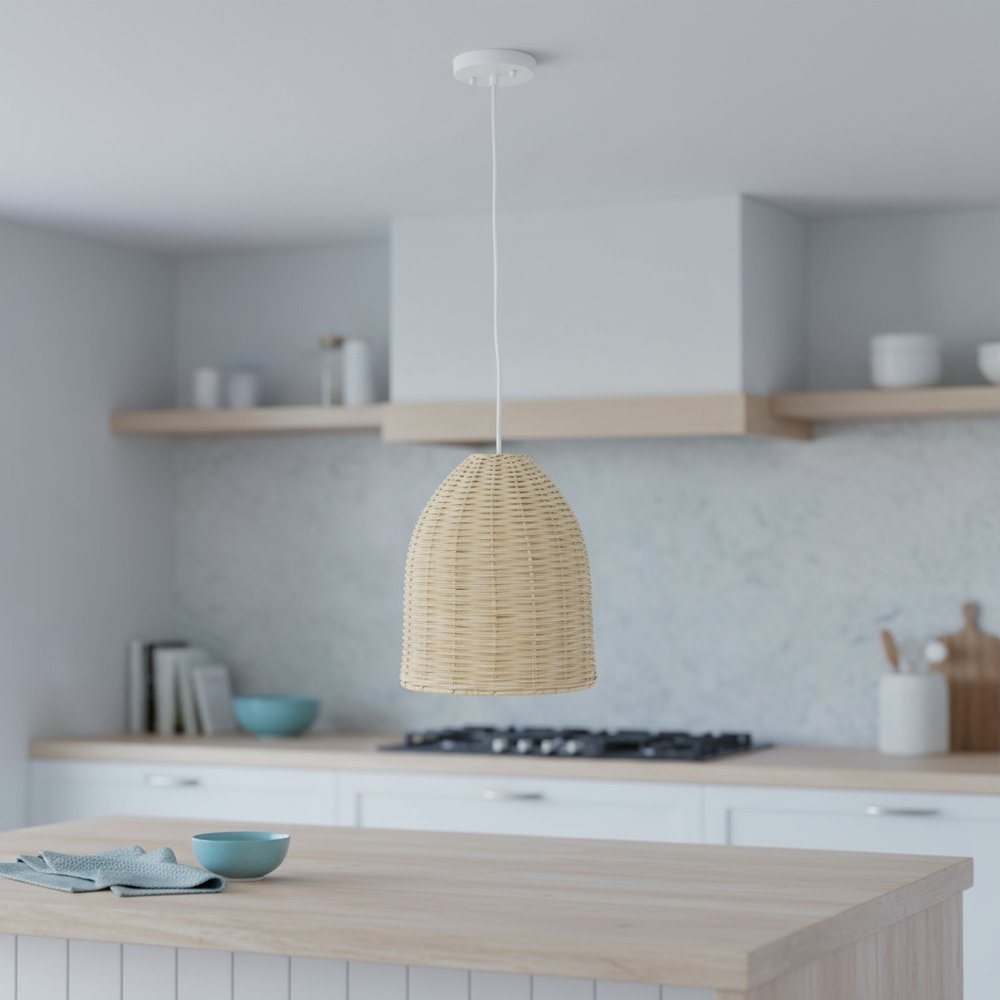White And Natural Simple Rattan Ceiling Light With Natural Shades
