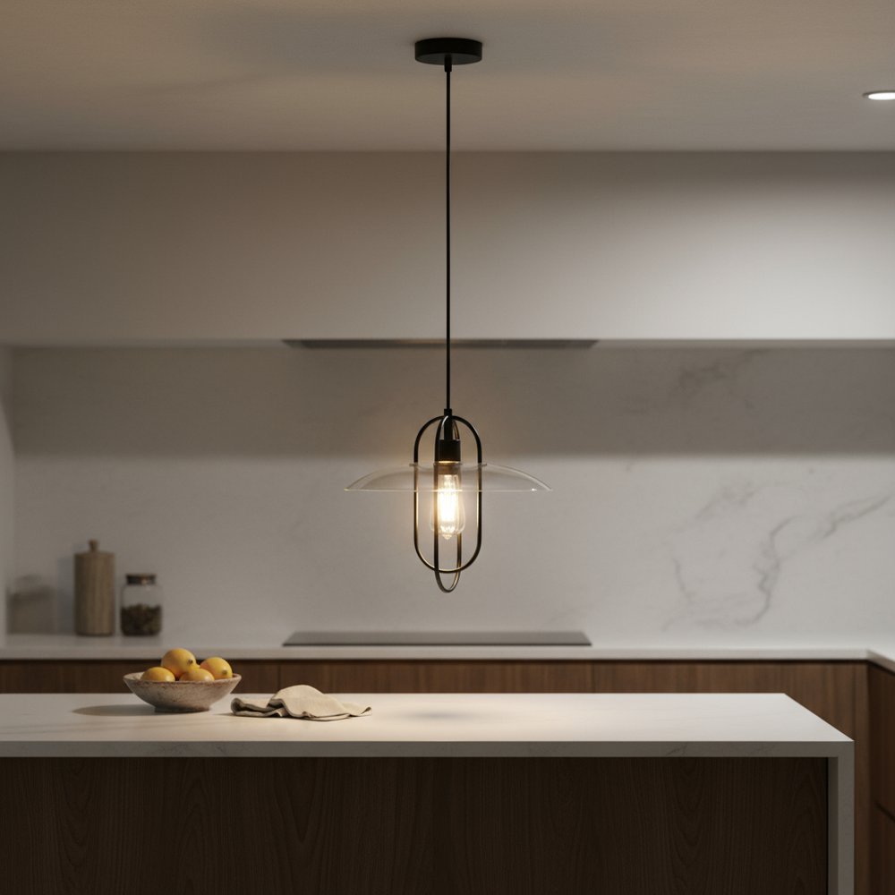 Black And Clear Simple Iron Ceiling Light With Clear Shades