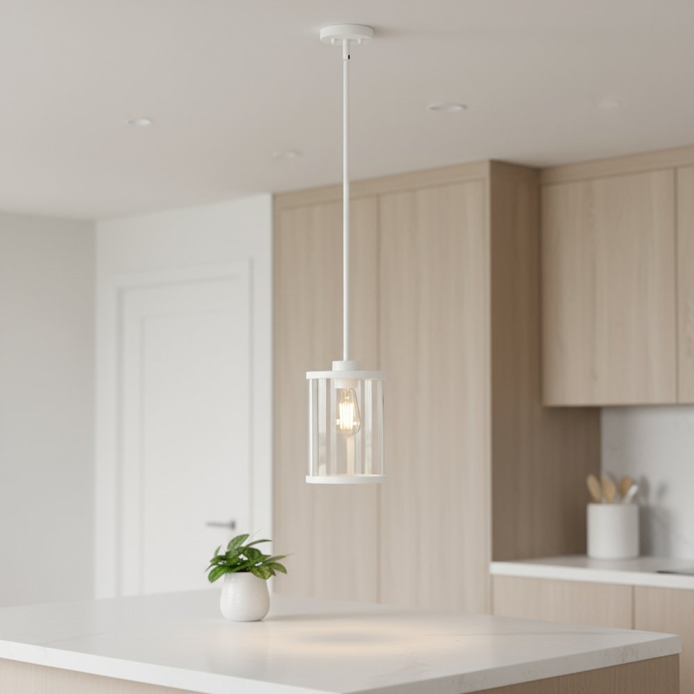 White Cylinder Iron Ceiling Light With White Shades