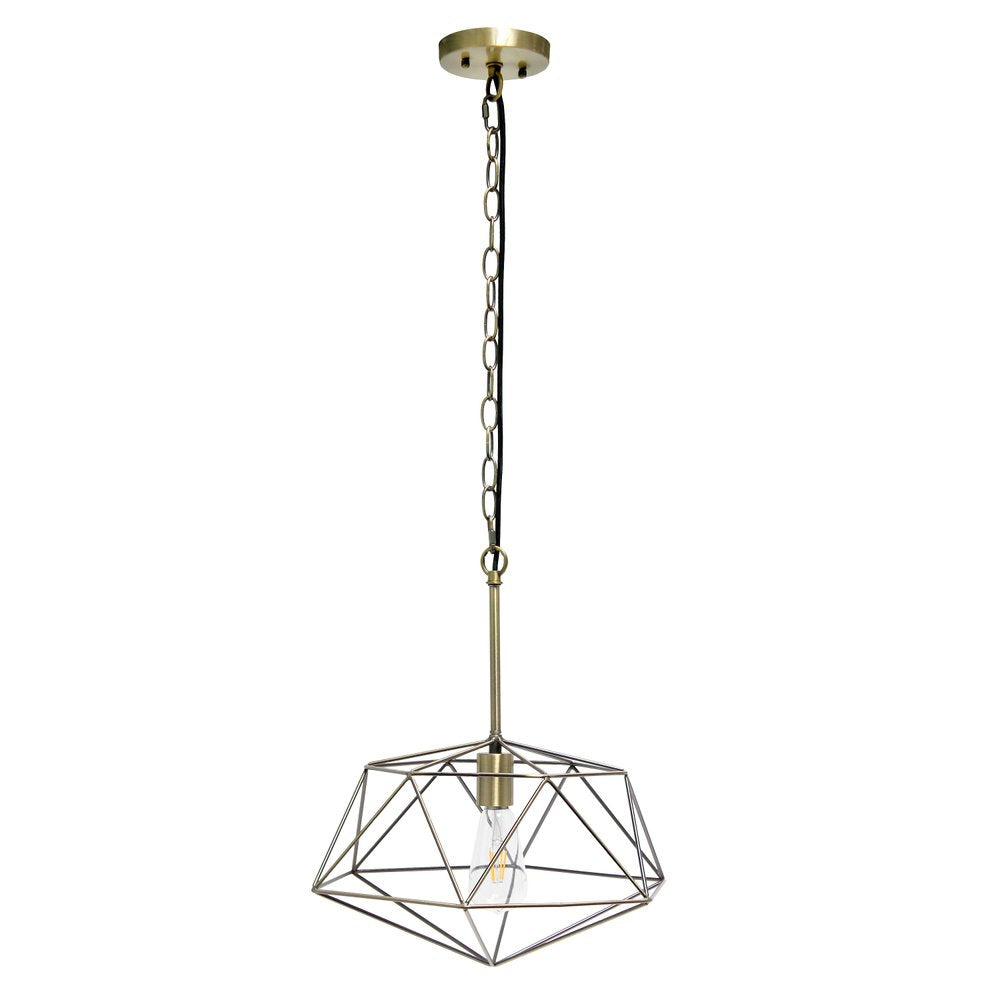 Antiqued Brass Caged Iron Ceiling Light With Antiqued Brass Shades