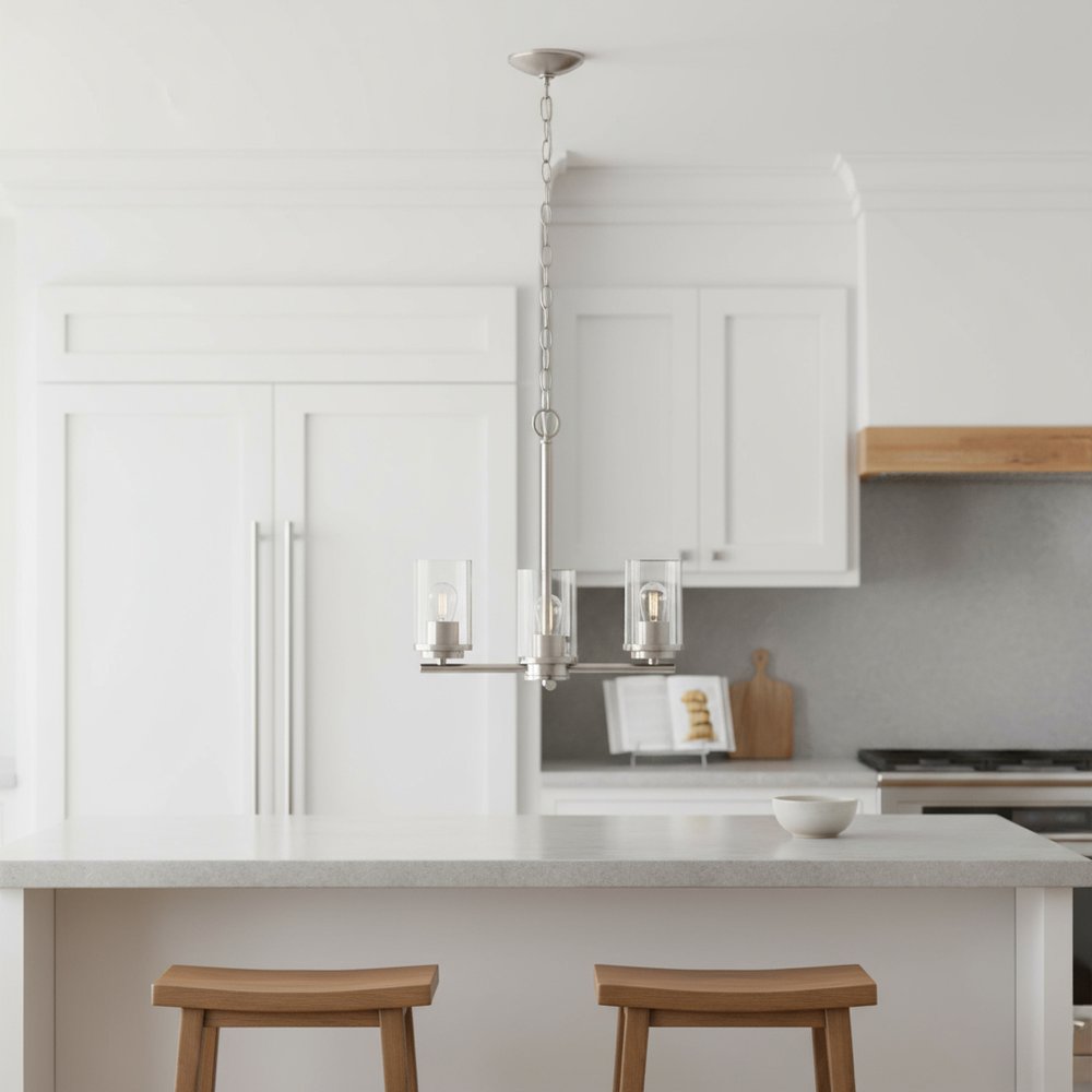 Nickel And Clear Chandelier Three Light Iron Ceiling Light With Clear Shades