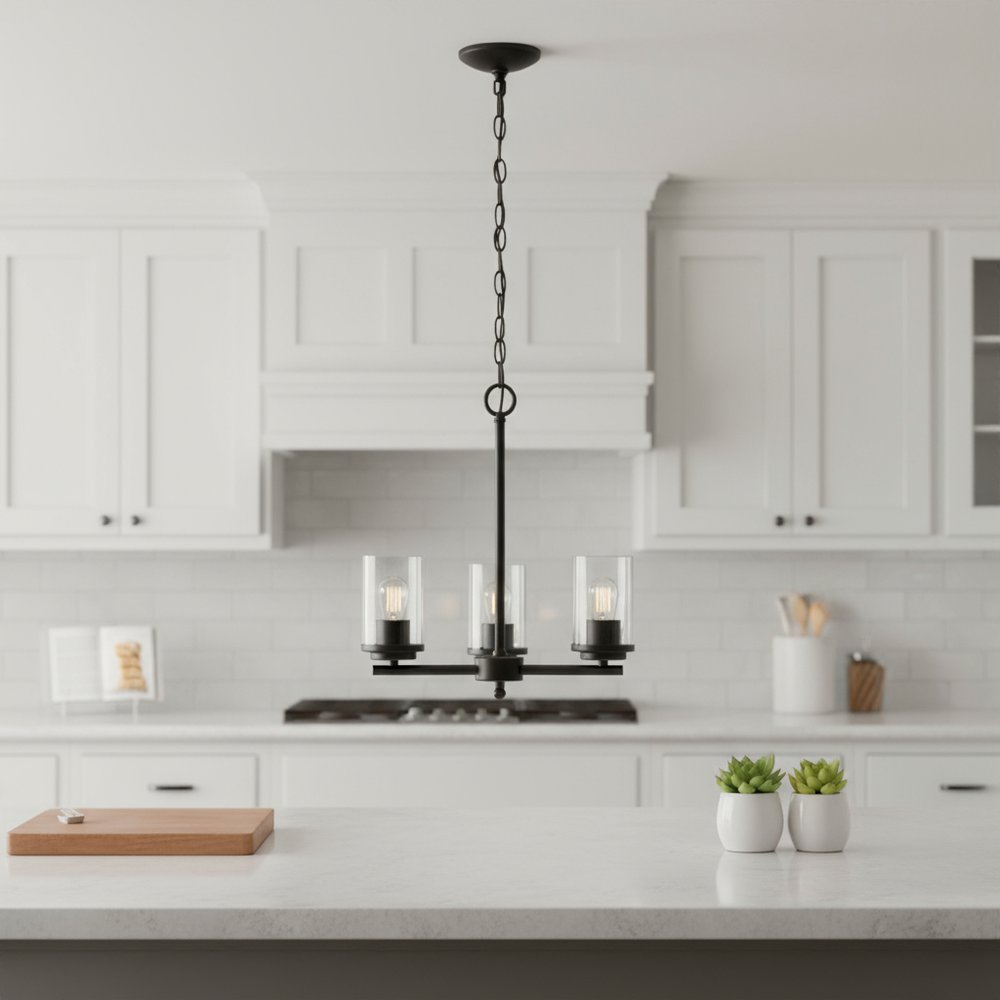 Bronze And Clear Chandelier Three Light Iron Ceiling Light With Clear Shades