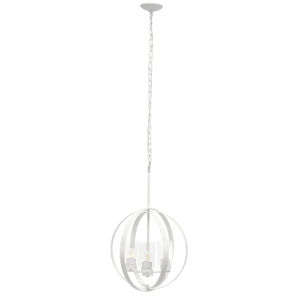 White And Clear Sphere Three Light Iron Ceiling Light With Clear Shades