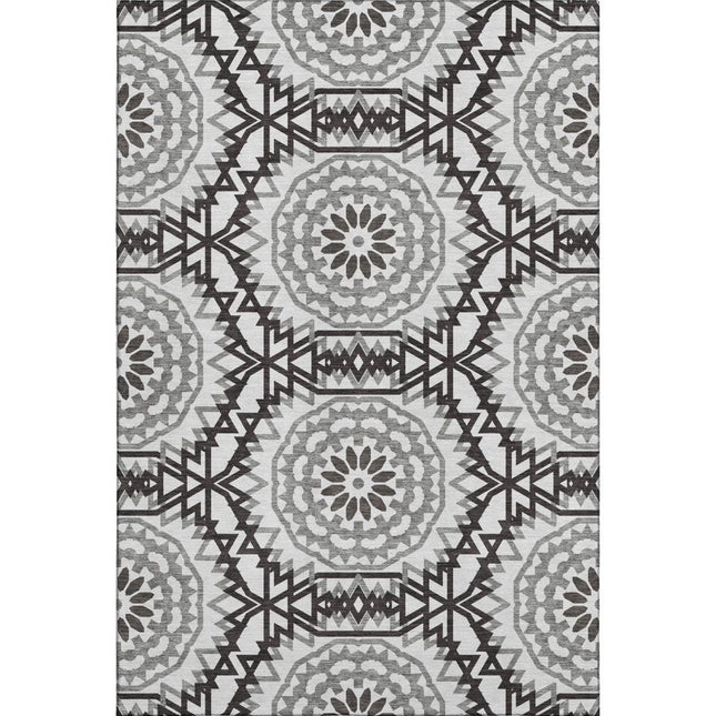 9' X 12' White And Black Geometric Washable Area Rug With UV Protection HomeRoots