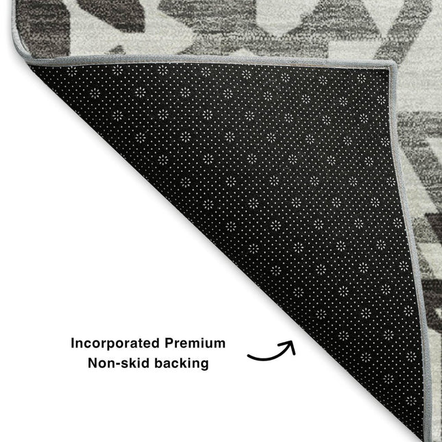 9' X 12' White And Black Geometric Washable Area Rug With UV Protection