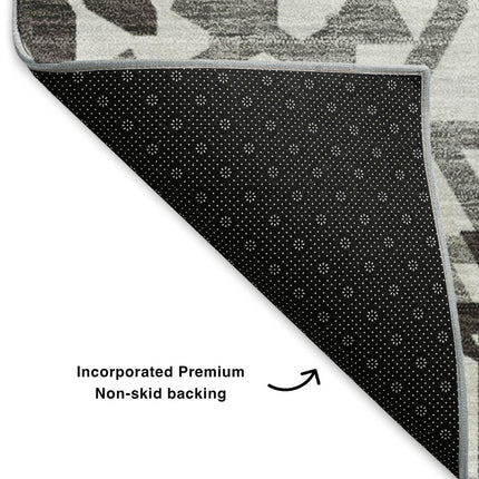 9' X 12' White And Black Geometric Washable Area Rug With UV Protection HomeRoots