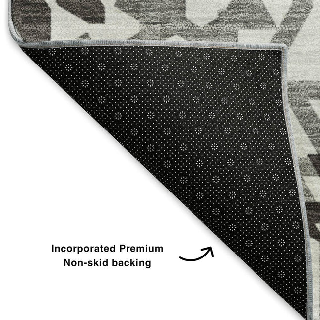 9' X 12' White And Black Geometric Washable Area Rug With UV Protection HomeRoots