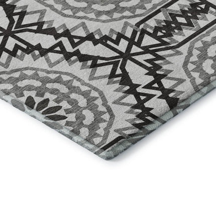9' X 12' White And Black Geometric Washable Area Rug With UV Protection HomeRoots