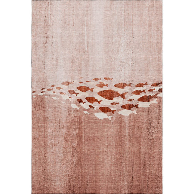 9' X 12' Terra Cotta And Ivory Nautical Washable Area Rug With UV Protection