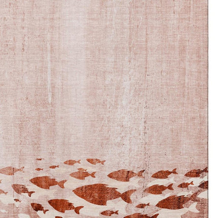 9' X 12' Terra Cotta And Ivory Nautical Washable Area Rug With UV Protection HomeRoots