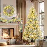 Three Piece Pre Lit Extra Full Frosted Pine Christmas Tree With Garland And Wreath Set