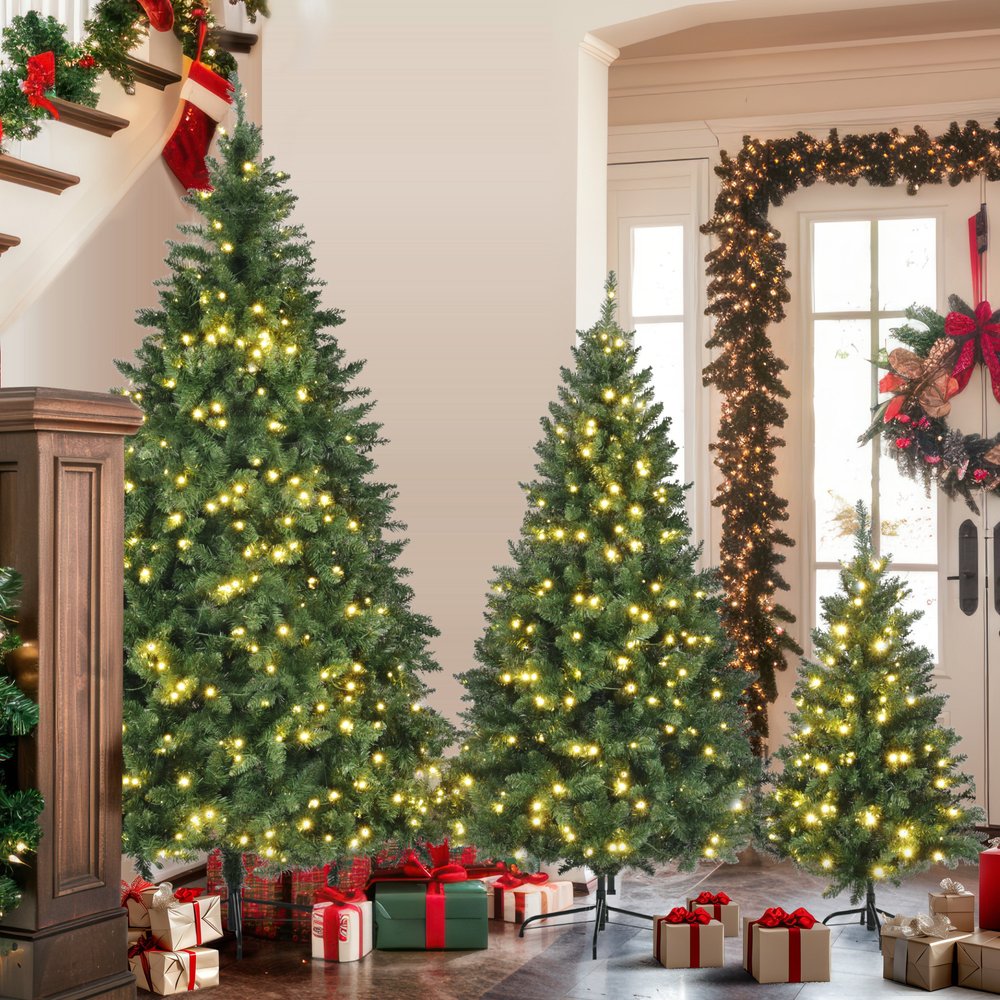 Three Piece Pre Lit Extra Full Frosted Pine Christmas Tree Set