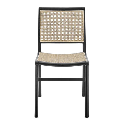 Natural and Black Solid Wood and Cane Partially Open Back Dining Side Chair