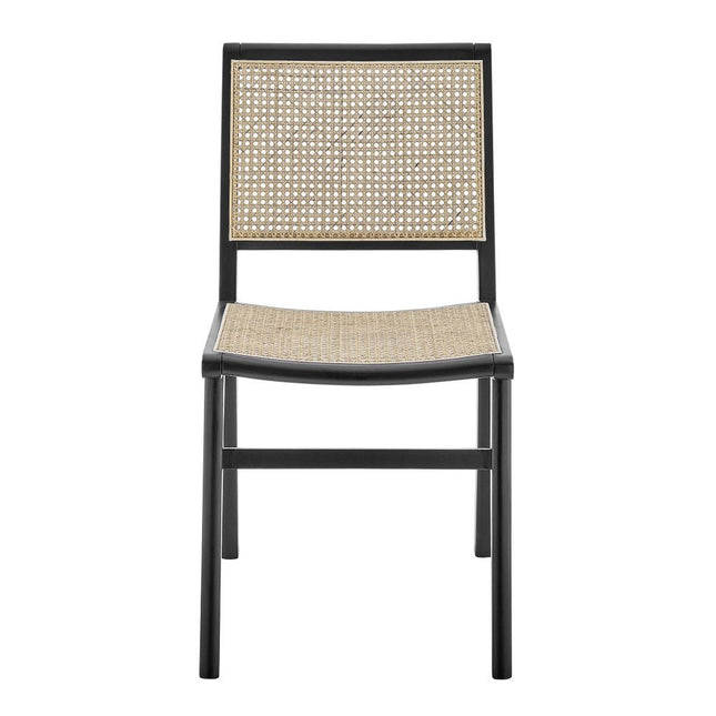 Natural and Black Solid Wood and Cane Partially Open Back Dining Side Chair HomeRoots