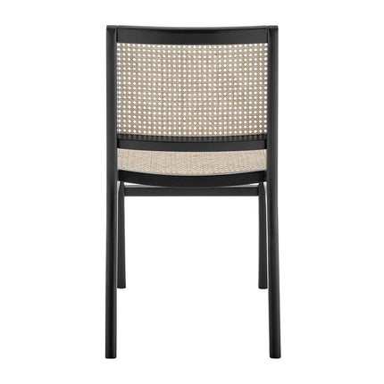Natural and Black Solid Wood and Cane Partially Open Back Dining Side Chair