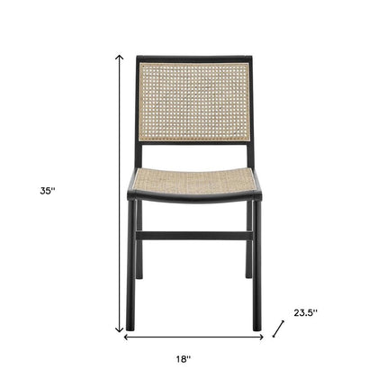 Natural and Black Solid Wood and Cane Partially Open Back Dining Side Chair