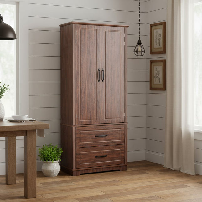 71" Brown Wood Pantry Or Storage Closet