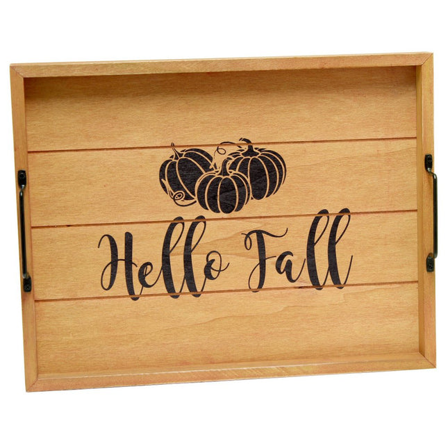 16" Natural And Black Hello Fall Serving Tray With Handles