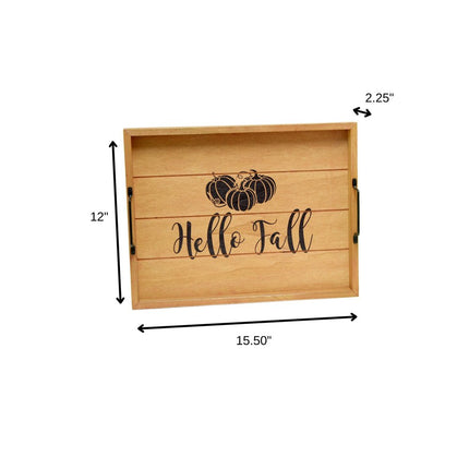 16" Natural And Black Hello Fall Serving Tray With Handles