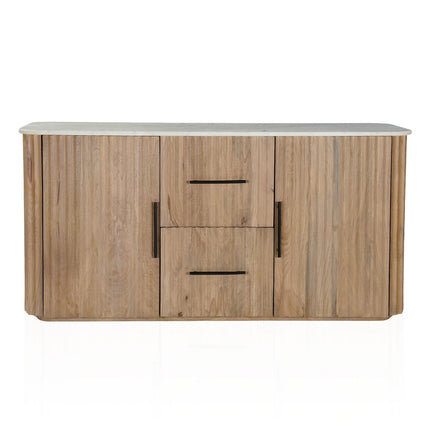 63" Brown And White Solid Wood And Marble Ribbed Texture Sideboard with Two Doors HomeRoots