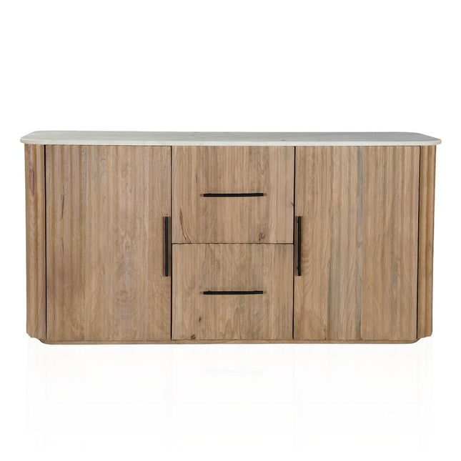 63" Brown And White Solid Wood And Marble Ribbed Texture Sideboard with Two Doors HomeRoots