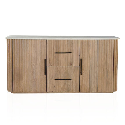 63" Brown And White Solid Wood And Marble Ribbed Texture Sideboard with Two Doors HomeRoots