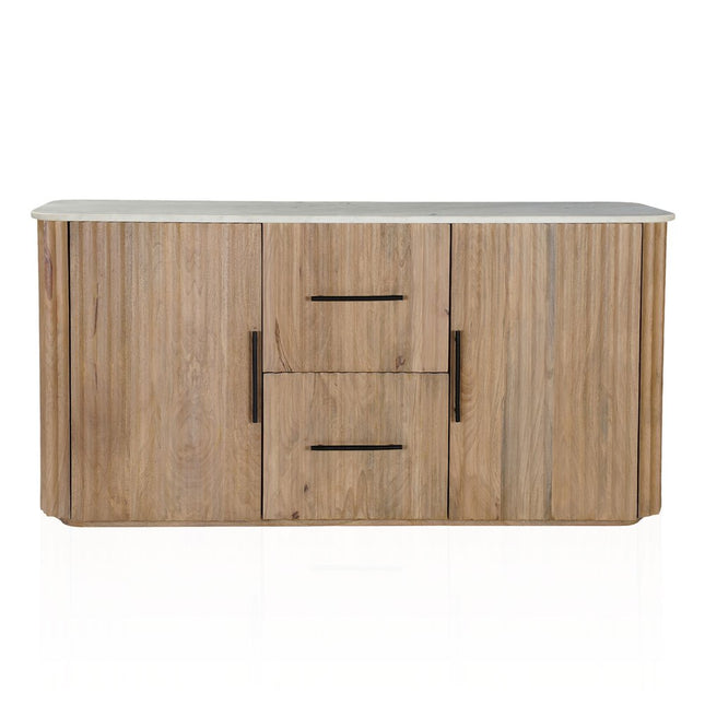 63" Brown And White Solid Wood And Marble Ribbed Texture Sideboard with Two Doors HomeRoots