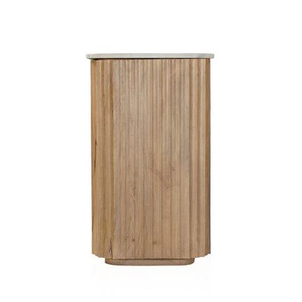 63" Brown And White Solid Wood And Marble Ribbed Texture Sideboard with Two Doors HomeRoots