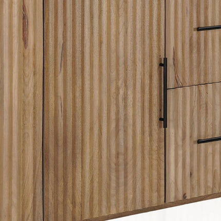 63" Brown And White Solid Wood And Marble Ribbed Texture Sideboard with Two Doors HomeRoots