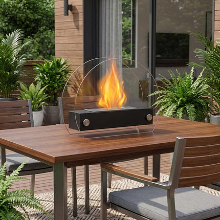 8000 BTU 14" Black And Silver Iron And Stainless Steel Bio-ethanol fuel Portable Round Fire Pit HomeRoots