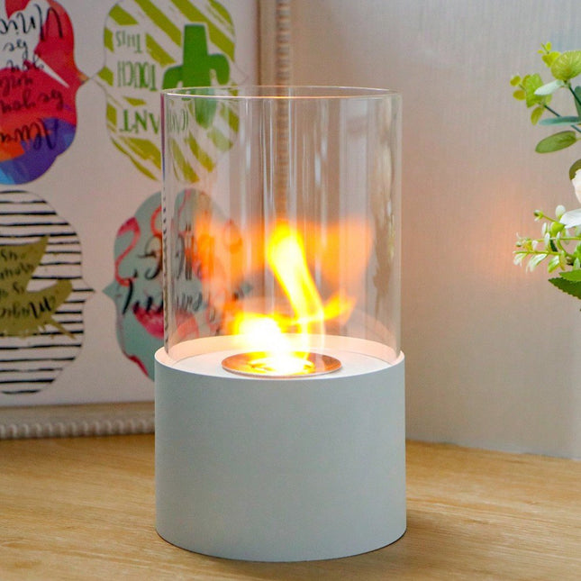 7" White And Clear Stainless Steel And Glass Bioethanol Portable Tabletop Firepit HomeRoots