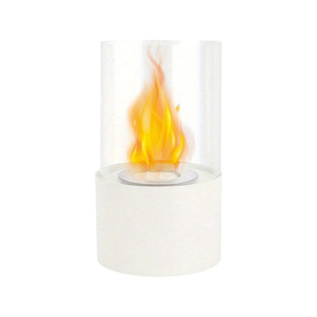 7" White And Clear Stainless Steel And Glass Bioethanol Portable Tabletop Firepit HomeRoots