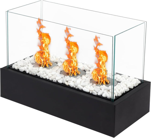 8000 BTU 18" Black And White Glass And Stainless Steel Bio-ethanol fuel Portable Rectangular Fire Pit HomeRoots