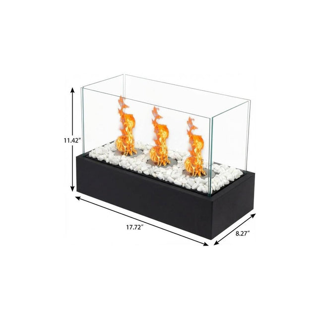 8000 BTU 18" Black And White Glass And Stainless Steel Bio-ethanol fuel Portable Rectangular Fire Pit HomeRoots