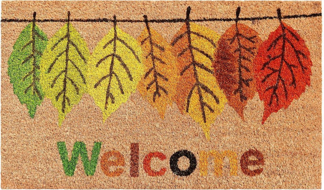 24" X 36" Brown And Natural Fall Leaves Welcome Outdoor Coir Door Mat HomeRoots