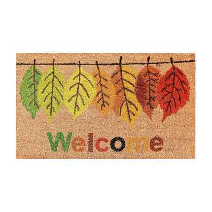 24" X 36" Brown And Natural Fall Leaves Welcome Outdoor Coir Door Mat HomeRoots